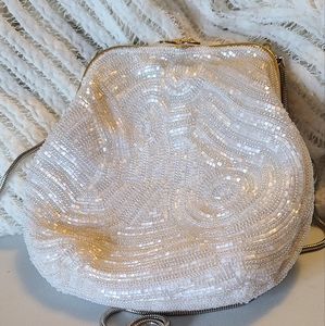 Elegant Beaded White Evening Clutch Bride Something Old